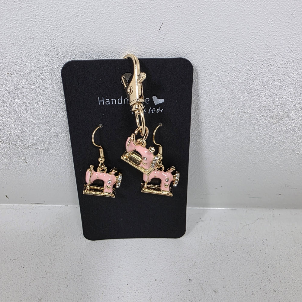Pink and Gold Sewing Machine Earrings